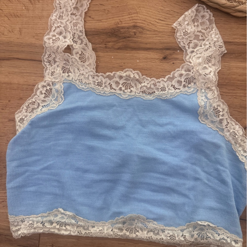 Free People Blue and White Lace Chemise